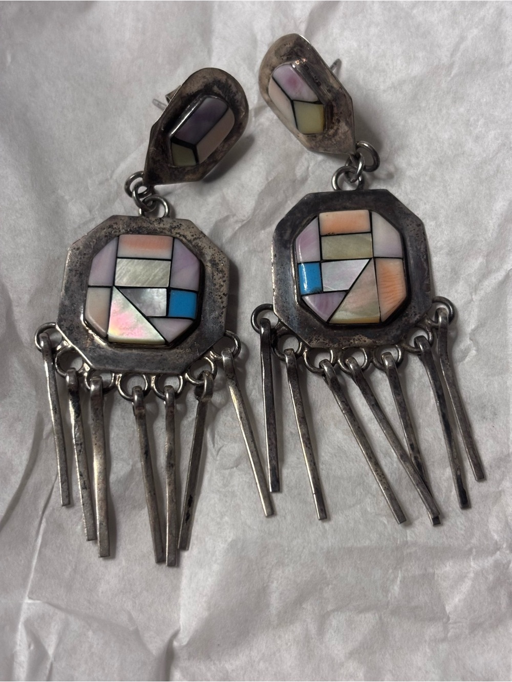Native American/Zuni 925 MOP and Turquoise Earrings